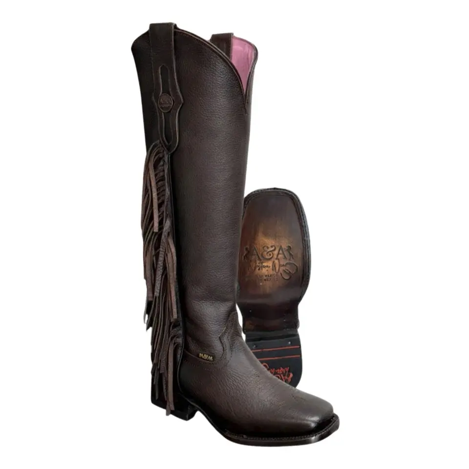 Women’s Knee High Brown Tassel Leather Boots