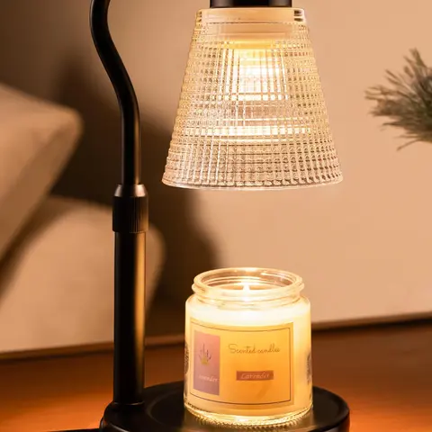 Black Glass Metal Candle Warmer Lamp - Adjustable Height, Dimmable Mood Lighting, 2/4/8H Auto Timer, Flameless Fragrance Wax Melt Warmer, Fits Most Standard Candle Jars, Home Decor Gift for Anniversary, Birthday, Easter