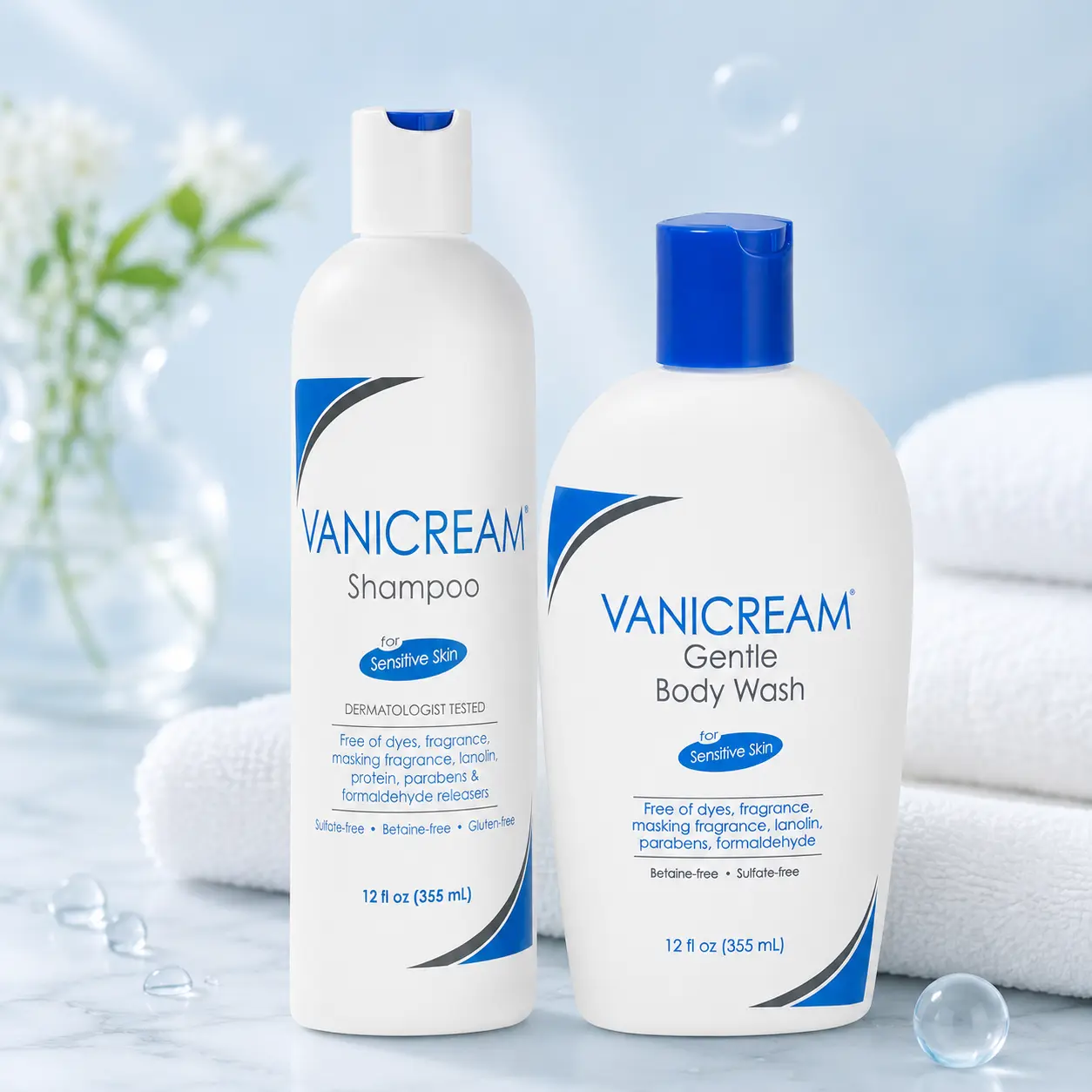 Vanicream Free & Clear Shampoo & Gentle Body Wash Set | Sensitive Skin Care Bundle