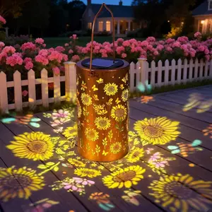 2 Pack Solar Sunflower Garden Lights, Outdoor Solar Hanging Lanterns with Colorful Flower Projection, Waterproof Decorative Patio Yard Lawn Pathway Lights
