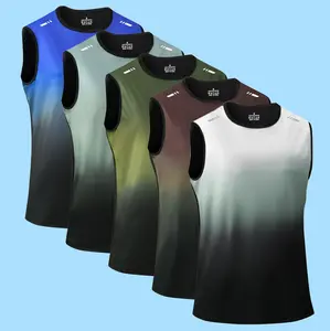 Men’s 2-Pack Sports Tank Tops, Sleeveless Basketball Training Tanks, Breathable Comfortable Athletic Shirts, Plus Size Gradient Base Layer T-Shirts, Quick-Dry Tops, Crew Neck, Regular Fit, Knit Fabric, With Patchwork Details