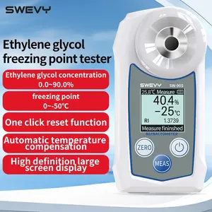 SWEVY Refractometer (4-in-1: Ethylene Glycol Concentration, Freezing Point, Temperature, Refractive Index) with ATC Digital Backlit LCD Refractometer. Suitable for automotive antifreeze. Concentration range: 0-90%. Freezing point range: 0~-50℃/32~-58℉