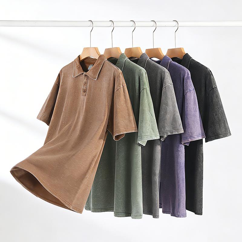 TOOTD Premium — Heavyweight 13 oz washed short-sleeve polo shirt (sizes 42–50), 100% cotton, men’s summer apparel TOOTD Premium — Heavyweight 13 oz washed short-sleeve polo shirt (sizes 42–50), 100% cotton, men’s summer apparel