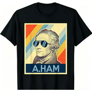oversize cotton Alexander Hamilton Wearing Sunglasses graphic tees Unisex T-Shirt Broadway American Musical Gift Unisex y2k fashion Streetwear Casual Top Trending
