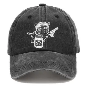 Cat Guarding the Strawberry Jam Unisex Washed Vintage Baseball Cap