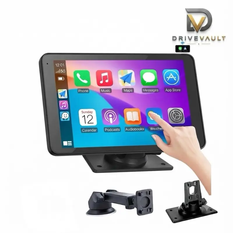 {DRIVEVAULT}2026 Upgraded Wireless CarPlay Screen for Android & iPhone The Ultimate Portable Car Play Adapter for Seamless In-Car Entertainment, Car Media Player, | Premium Car Accessories check compatibility hd radio