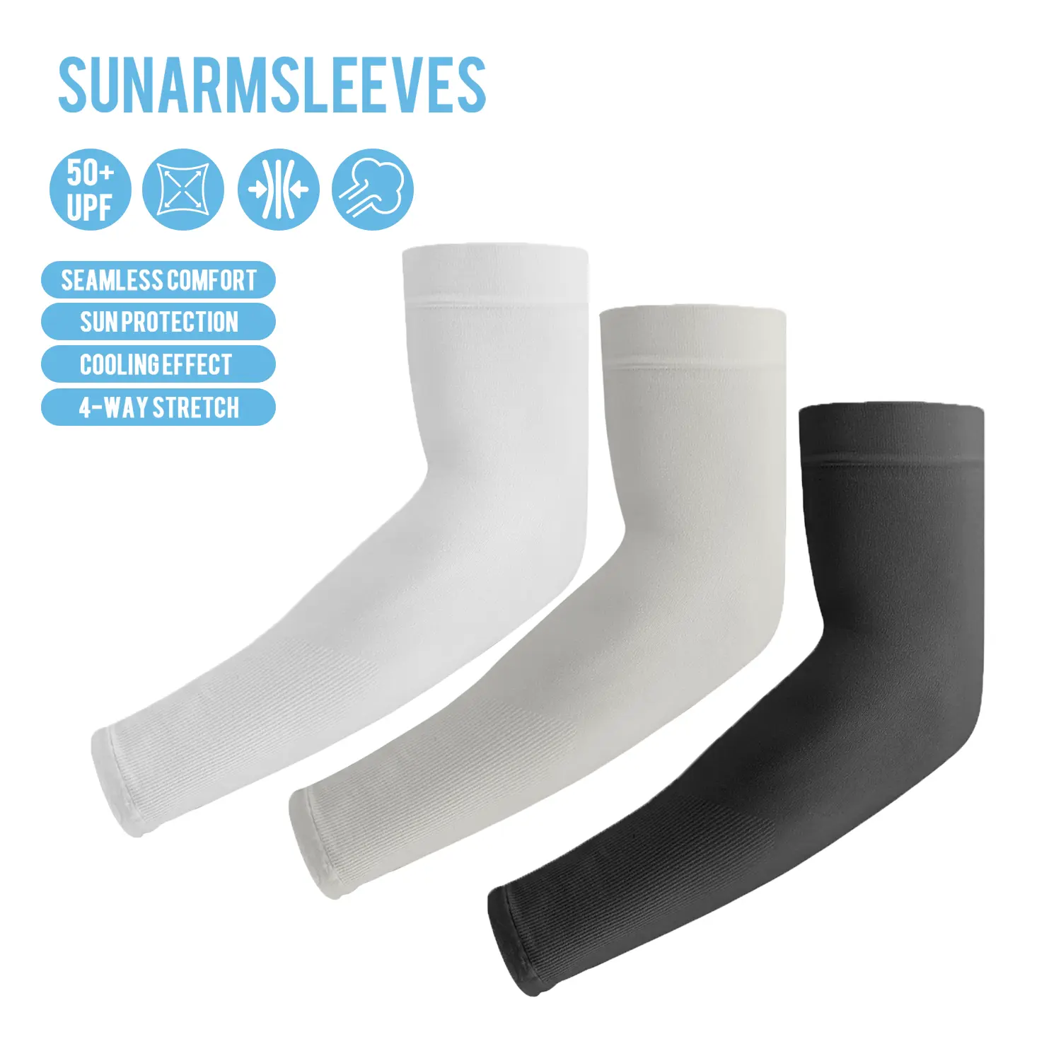 3 Pairs UV Protection Cooling Arm Sleeves Compression Sun Sleeves for Men Women Youth, Tattoo Cover Up, UPF 50