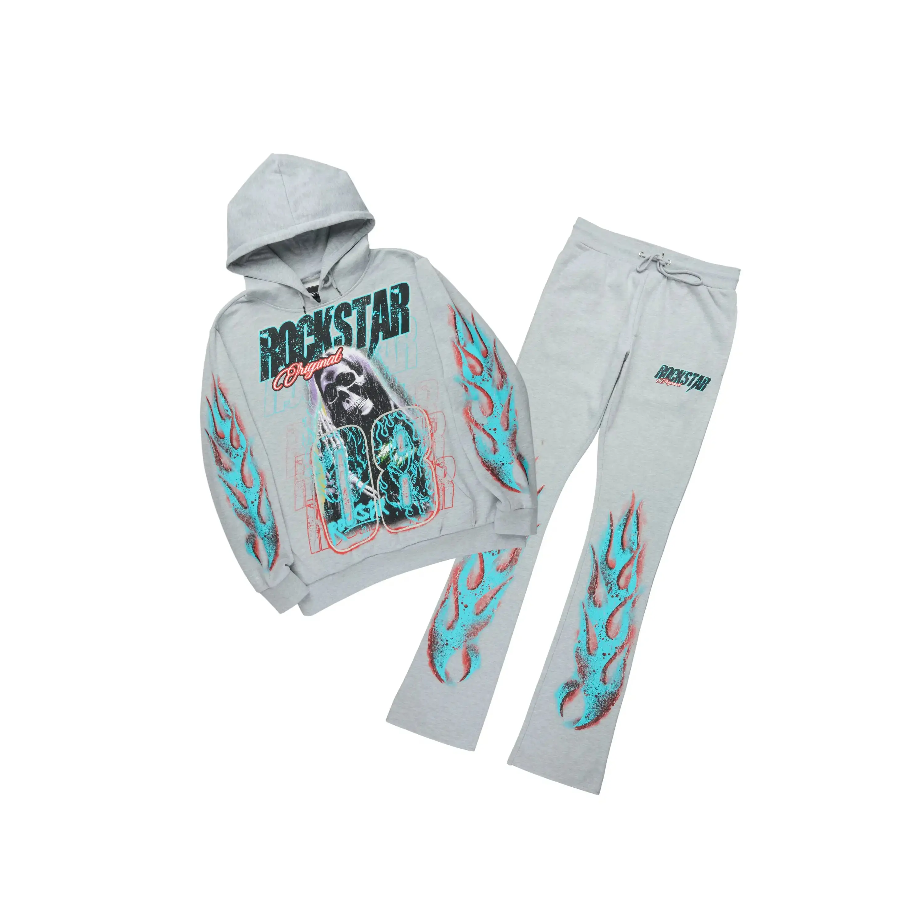 Kruz Heather Grey Hoodie/Stacked Pant Track Set Kruz Heather Grey Hoodie/Stacked Pant Track Set