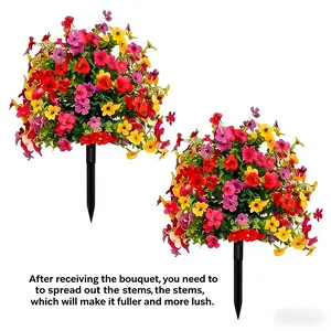 Realistic Artificial Violet Plants with Ground Stake, UV Resistant Fake Bushes, Fake Flowers Outdoor for Indoor Outdoor Decoration, Universal Setting Artifical Flower