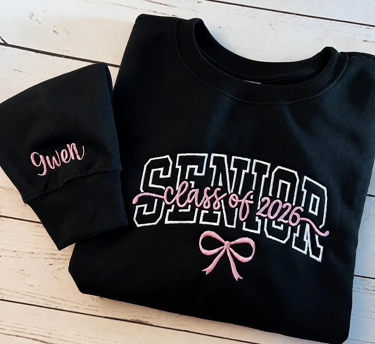 [MADE IN US] Embroidered Senior 2026 Sweater  Senior Bow Sweater  Senior Crewneck  Graduation Sweater  Personalized Sleeve Sweater  Grad 2026 Shirt