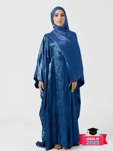 Women's Solid Batwing Sleeve Abaya without Hijab, Modest Long Sleeve Round Neck Abaya Dress for Party, Ladies Islamic Clothing for All Seasons