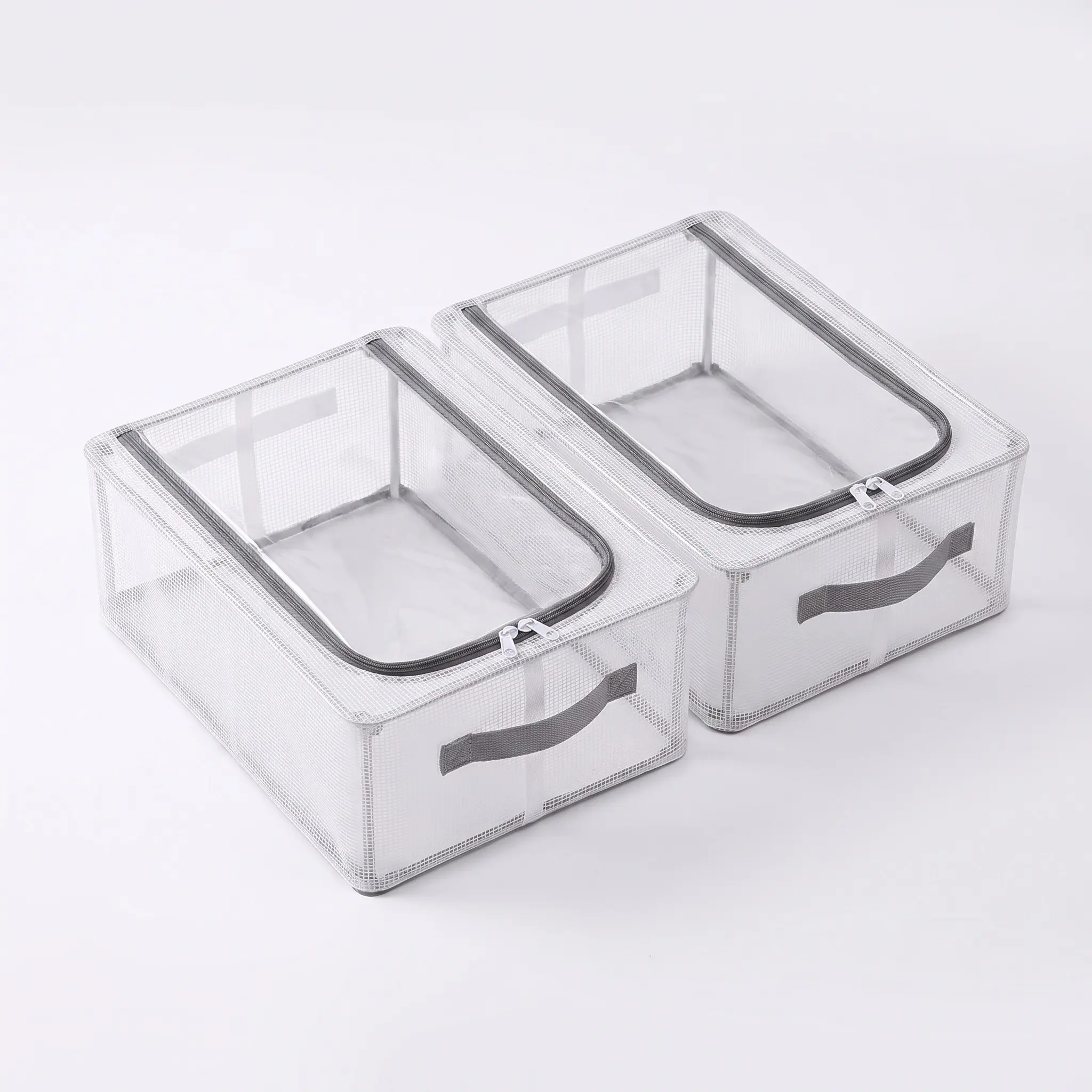 2 Pack Clear Under Bed Shoe Storage Organizer, Foldable Dustproof Shoe Boxes with Zipper Lid, Reinforced Frame and Handle for Closet, Bedroom, Dorm, 40 x 30 x 15 cm