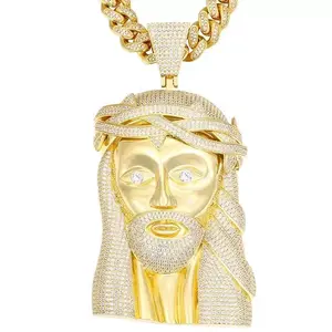 2200  Iced-Out Jesus Head Pendant | Blinged-Out Religious Statement Charm for Hip Hop Streetwear Vibe summerwins