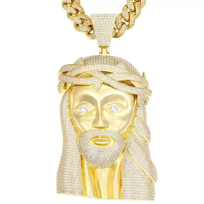2200  Iced-Out Jesus Head Pendant | Blinged-Out Religious Statement Charm for Hip Hop Streetwear Vibe summerwins Modern Twist Faith With Fashion