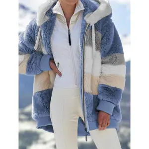 ETDSWinter Long Coats for Women Plus Size Winter Warm Loose Plush Zip Hooded Jacket Coat Gifts Christmas Gift