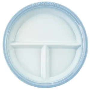 MONAZONE Portion Control Plate, Round Divided Plates with 3 Compartments for Adults and Kids, Dishwasher and Microwave Safe