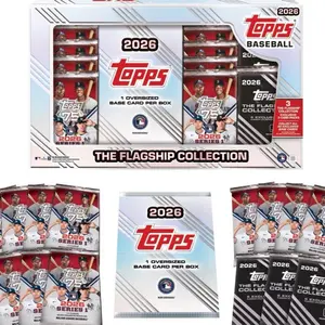 Topps 2026 The Flagship Collection MLB Baseball Trading Cards. - **one pack** this boxes have signitures,numbered, and patches. With a a lot of other goodies. Also will put a Topps flagship collection pack randomly. It comes with 3 in a box