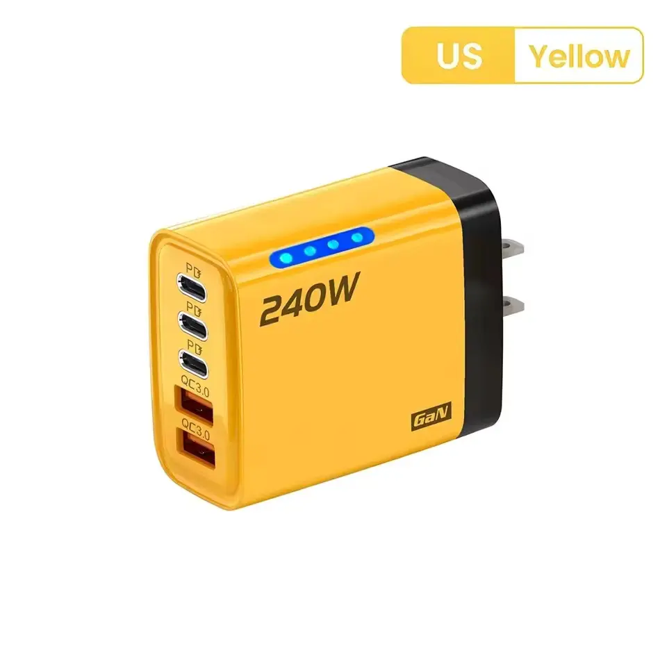 240W GaN 5 in 1 Fast Charging Phone Charger USB C Charger Power Adapter Type C US Plug Wall Charger