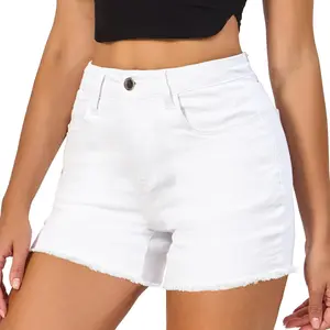 Women Mid Rise Jeans Shorts Frayed Raw Hem Summer Stretchy Casual Denim ShortsGift