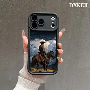 Vintage Western Cowboy & Horse Pattern Phone Case,TPU Soft Silicone,Fully Protected and Shockproof For iPhone 17 16 15 Pro Max 14 13 12 11 Plus Air Stylish Trendy