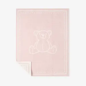 Pale Pink Teddy Bear Feather Knit Baby Blanket