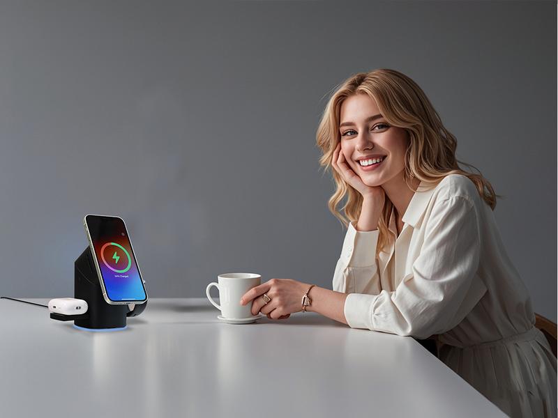 YWZ 3 in 1 Wireless Charger Fast Charging Qi2 Certified for iPhone iWatch AirPods Magnetic Automatic Rotation Touch Pop-Up Charging Station Easy Carry YWZ 3 in 1 Wireless Charger Fast Charging Qi2 Certified for iPhone iWatch AirPods Magnetic Automatic Rotation Touch Pop-Up Charging Station Easy Carry