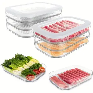 Transparent Food Storage Box Set, Refrigerator Organizer, Meat Preservation Box, Leak Proof Container, Sealed Stackable Design, Reusable for Fridge and Freezer