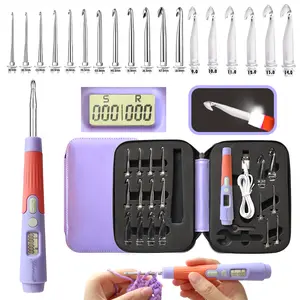 18 Size Digital Counting & Lighted Crochet Hooks Set with Case,Crochet Hooks with Counter 2.0mm-14.0mm