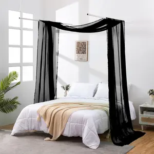 Black Sheer Bed Scarf 288 Inch Long, Bed for Girls Adult, Decorative Scarfs Drapes for Farther Bedroom/Anniversary, Window Wide 52, King