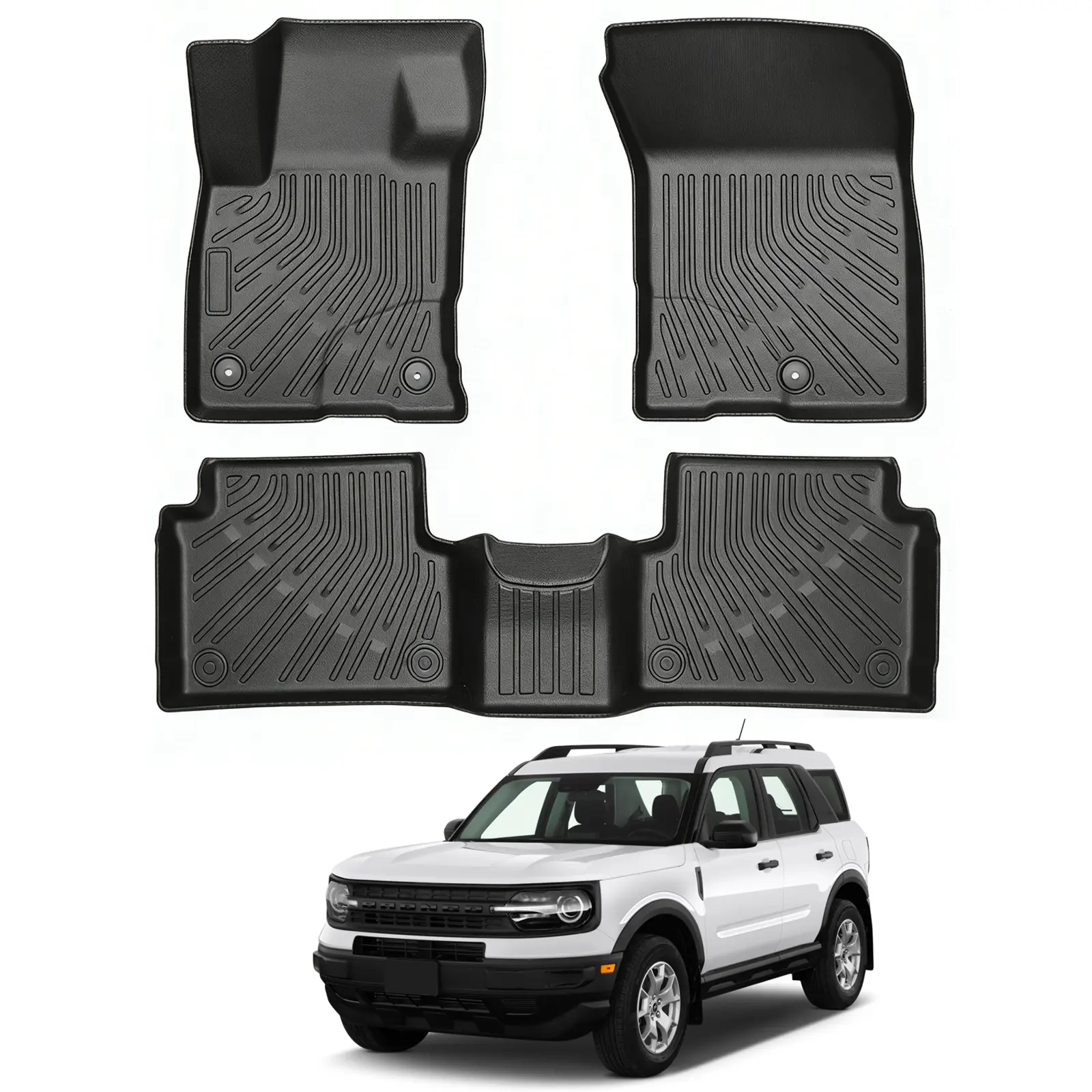 Canvcle Custom Fit All-Weather Black Floor Mats for Ford Bronco Sport 2021-2026, 2-Row Full Set (31"l x 22"w x 3"th), Waterproof, Anti-Corrosion, Durable, Easy-to-Clean, Debris Guard, Drop-In Install Car Interior Kit, SUV Accessory