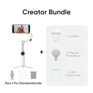 Insta360 Flow 2 Pro Creation Bundle - Foldable AI Phone Gimbal, Track in 200+ Apps with Apple DockKit, Multi-Person Tracking, 360º Pan Tracking, Built-in Tripod/Selfie Stick, iPhone/Android Portable Stabilizer