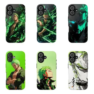 Roronoa Zoro One Piece Anime Case for iPhone 17-7 Pro Max Plus & Samsung Galaxy S26-S21 Ultra Plus - Three Sword Style Enma Green Flame Haki Sketch Phone Cover unisex