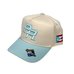Puerto Rico 5 Panel Hat Light Blue Flag 3D Puff Embroidery Snapback Cap