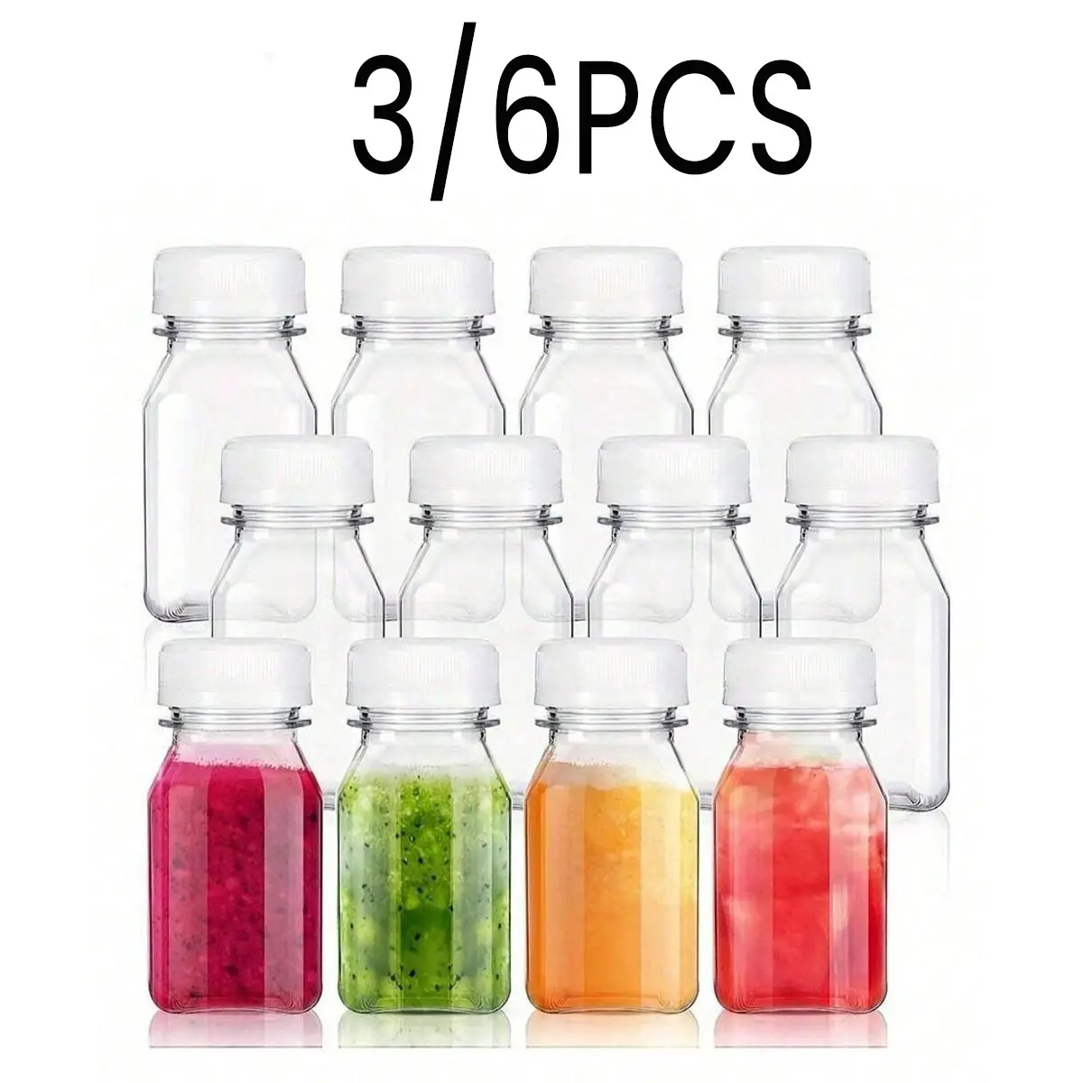 3/6 Pack Mini Plastic Juice Bottles with Lids, Reusable Drink Containers, Portable for Juicing, Smoothies, Tea, DIY Beverages