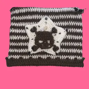 Stars n Skulls Brown and White Cat Beanie Striped