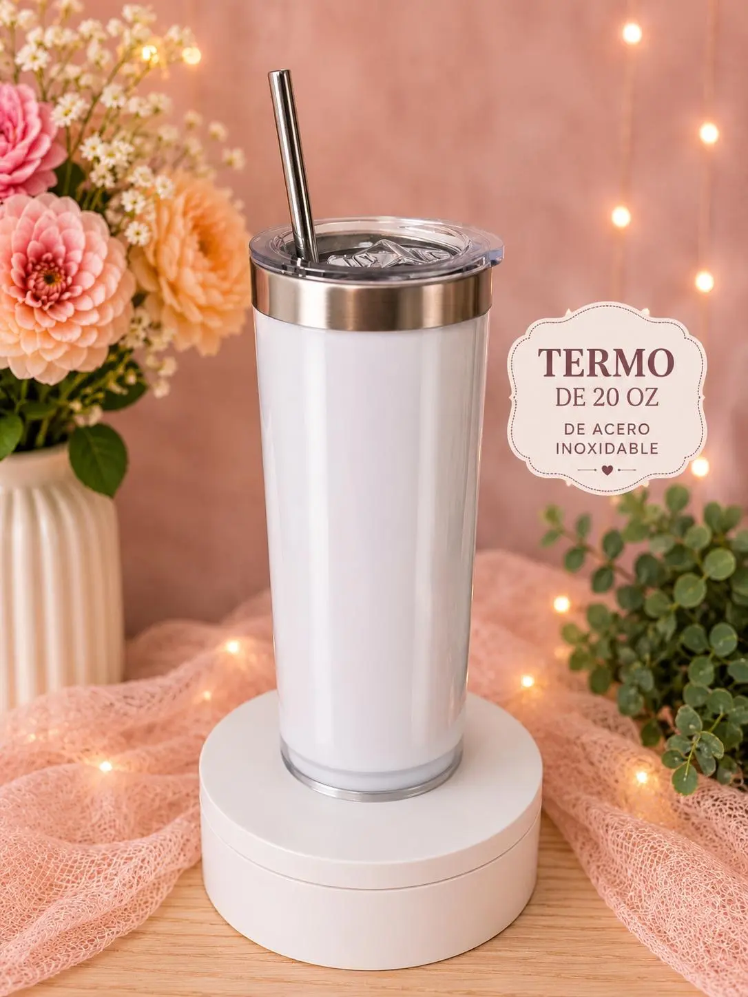 20 oz Stainless Steel Tumbler with Straw