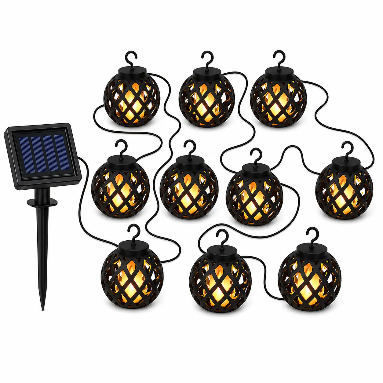 Solar Flame Ball LED String Wall Lights - Outdoor Home Festival Courtyard Decor, Rainproof, 1 String Supports Up to 10 Lamps