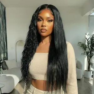 【2-in-1】UNice Bye Bye Slip Wet and Wavy Straight to Water Wave 13x4 Lace Frontal Human Hair Wigs with Invisi Drawstring Natural Hairline