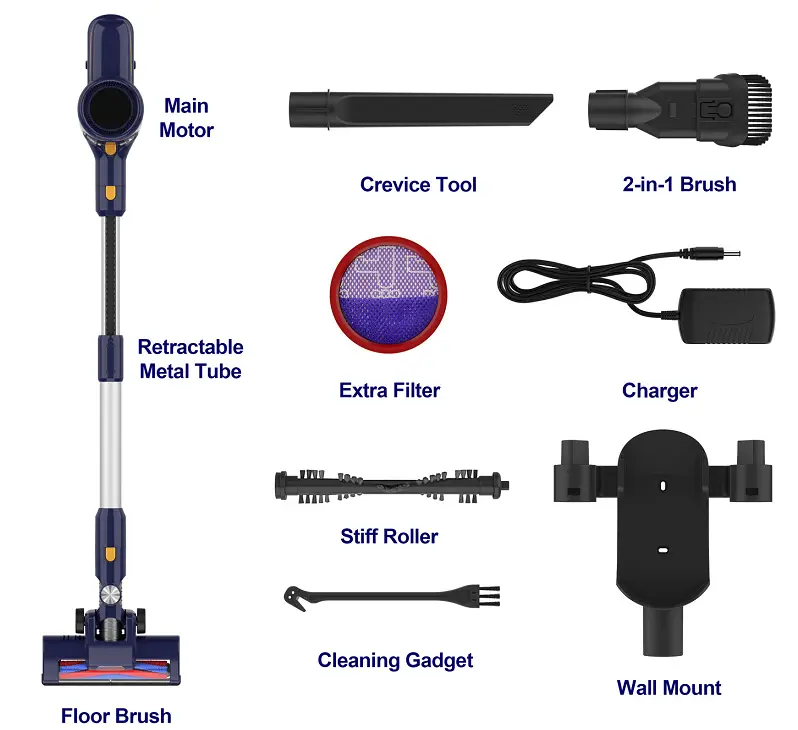 POWEART N7S Cordless Vacuum Cleaner, 6-in-1 Lightweight Cordless Stick Vacuum with Powerful LED Floor Brush, Multifunction Quiet Rechargeable Vacuum C