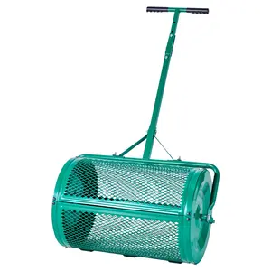summervibes VEVOR Compost Spreader, 24 in Wide Peat Moss Spreader with Push/Tow Handle, 4 Heights Adjustable, Powder-Coated Steel Garden Peat Moss Roller, Heavy Duty Grass Seed Spreaders for Planting Seeding