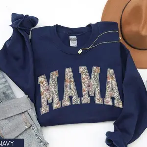 Floral Mama Sweatshirt for Moms, Cute Embroidered Mama Sweater with Trendy Flower Design, Cozy Casual Pullover for Women, Perfect Mother’s Day Gift and Everyday Stylish Mom Outfit - LORA ATCHER