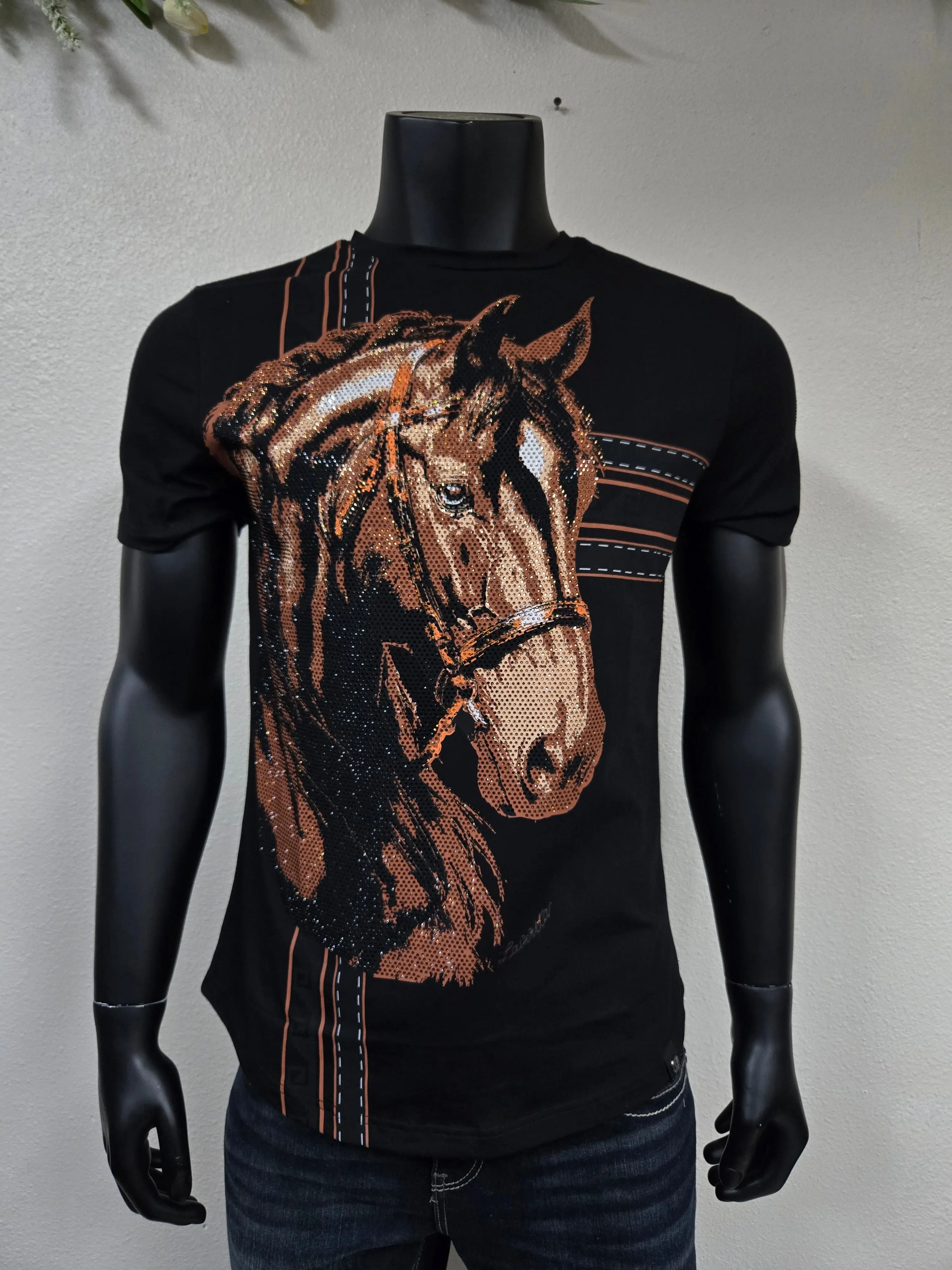 Mens Stallion Horse Slim Fit Rhinestone TShirt