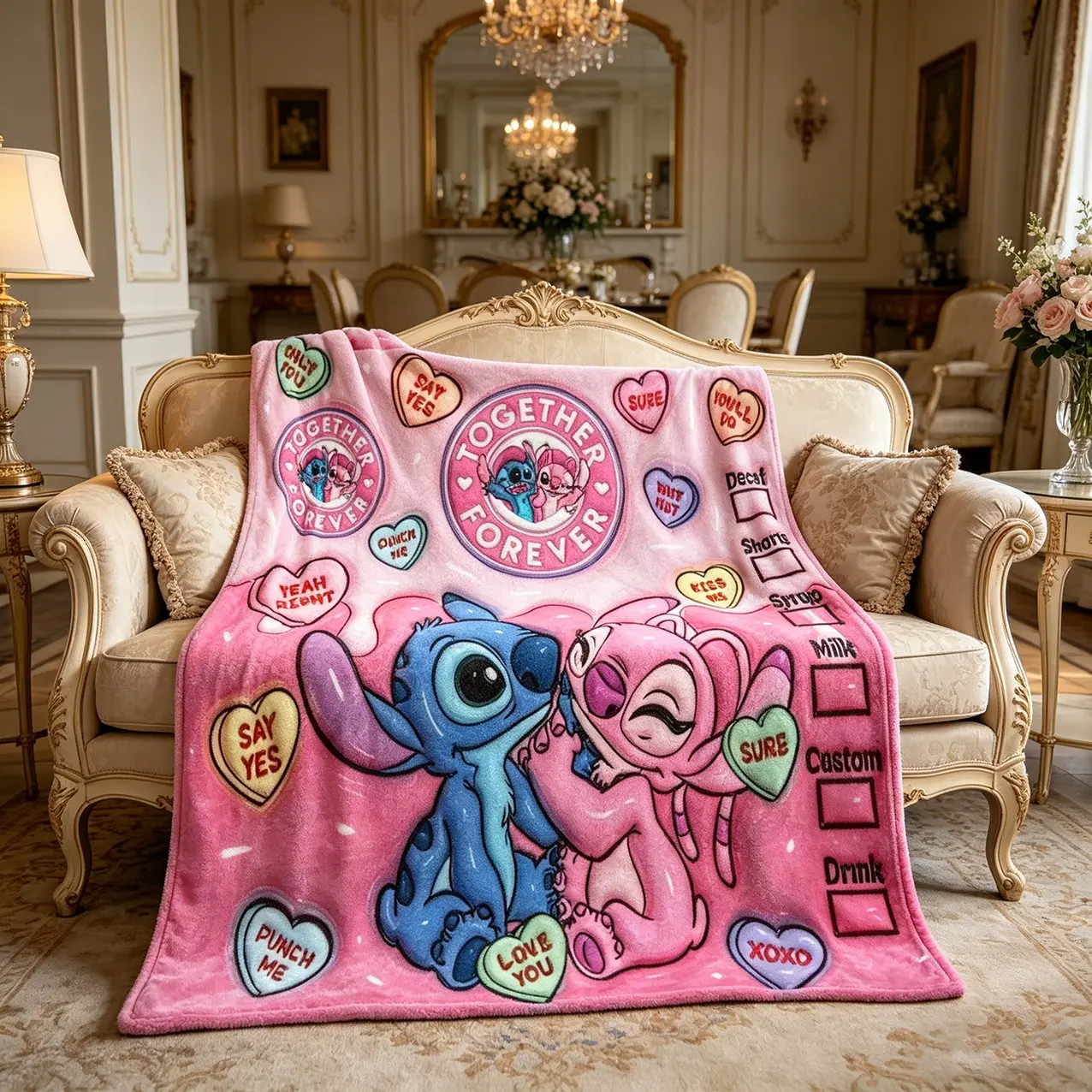 Sweet Girl Stitched Heart Print Blanket, Modern Flannel Sofa Lounge Nap Mat, Multi-Purpose Outdoor Travel Rug, Holiday Gift