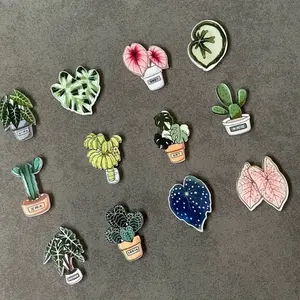 12Pc Plant Refrigerator Set - Cactus, Begonia and other green plants, suitable for kitchen decoration, whiteboard, refrigerator, home decoration, Refrigerator Magnets