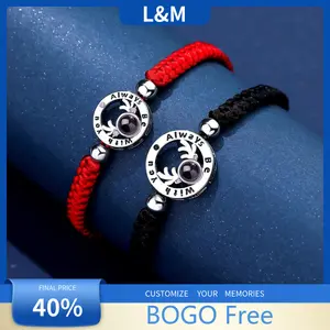 L&M Personalized Couple Projection Bracelets, Custom Photo Projection Bracelet Set, 2PCS Matching Couple Bracelets Buy 1 Get 1, Hidden Picture Inside Bracelet for Him and Her, Anniversary Gift for Boyfriend Girlfriend Wife Husban