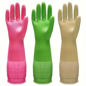 [Premium Silicone Gloves] 3pcs Premium Cleaning Gloves - Waterproof, Slip-Resistant, Quick-Drying Durable for Kitchen, Dishwashing, Laundry Multi-Purpose Home Assistant in Pink, Green, Beige Small