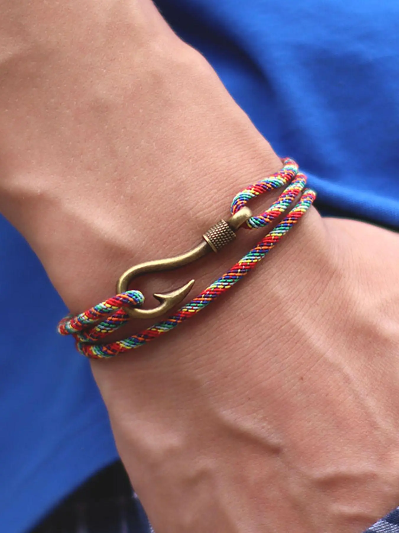 Vintage Fish Hook Design Bracelet, Gifts for Boyfriend, Adjustable Braided Bracelet for Men, Fashion Jewelry for Party, Daily Clothing Decor, Trendy Exquisite Jewelry for Birthday Gift