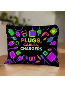 Stylish Tech Pouch Organizer for Plugs, Cables & Chargers - Neon Tech Design, Durable Fabric, Low-Allergy Material, Travel & Everyday Use - Unisex Adult Accessory Storage, Cord Storage Bag, Playful Design