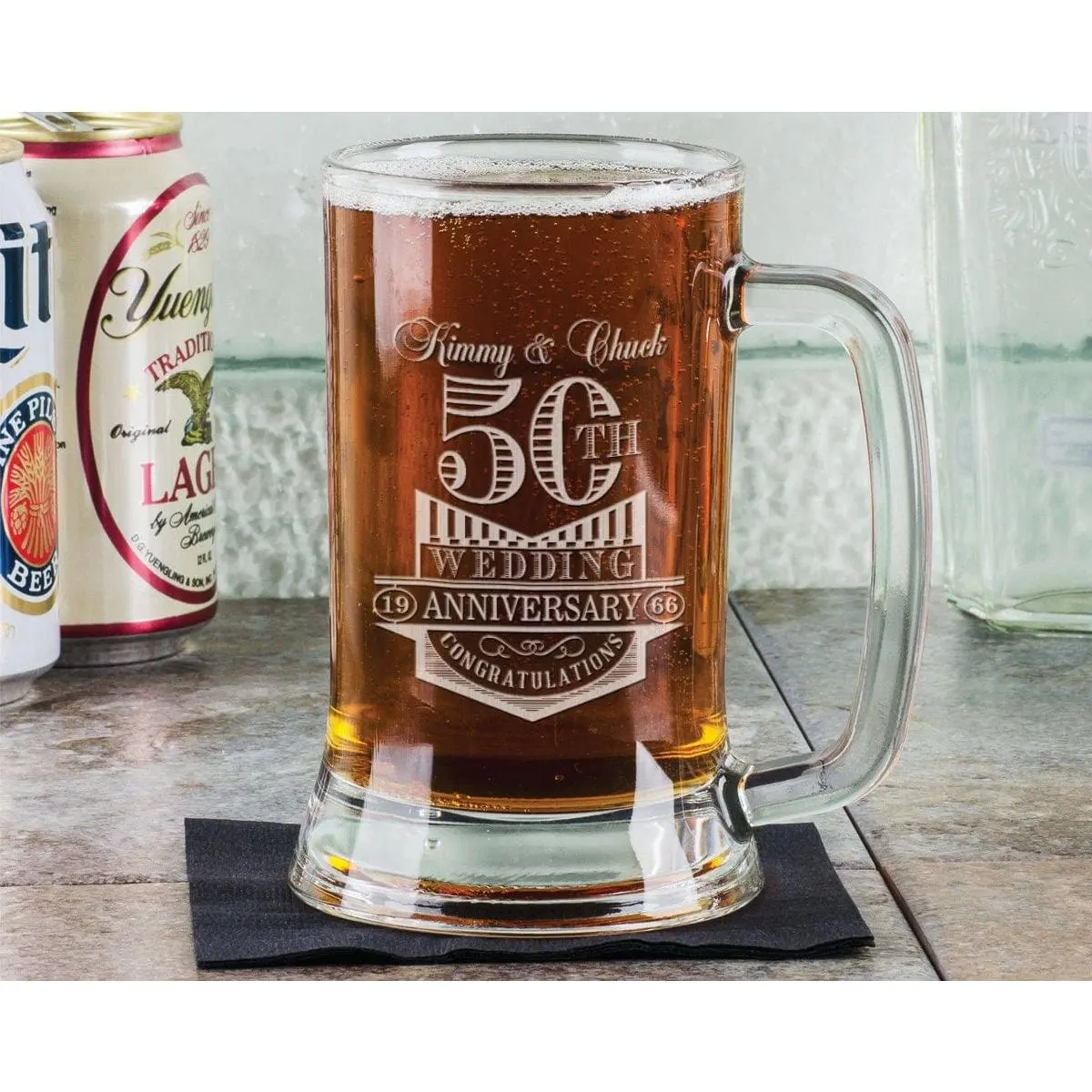 50th 40th 30th 20th 10th Anniversary 16 Oz Beer Mug Engraved Couple's Name Anniversary Design Gift Idea Personalized Drinking Glass Etched