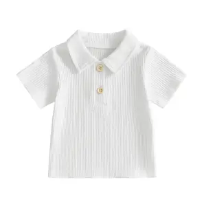 Toddler Baby Summer Shirts Solid Ribbed Short Sleeve Half Button-up Collared Tops Casual Summer Clothes